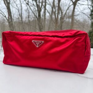 PRADA Re-Nylon Red East West Toiletry Cosmetic Makeup Travel Bag